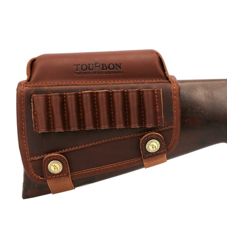 TOURBON Shooting Cheek Riser Gun Buttstock Cover with 308win Rifle Ammo Holder Brown Leather