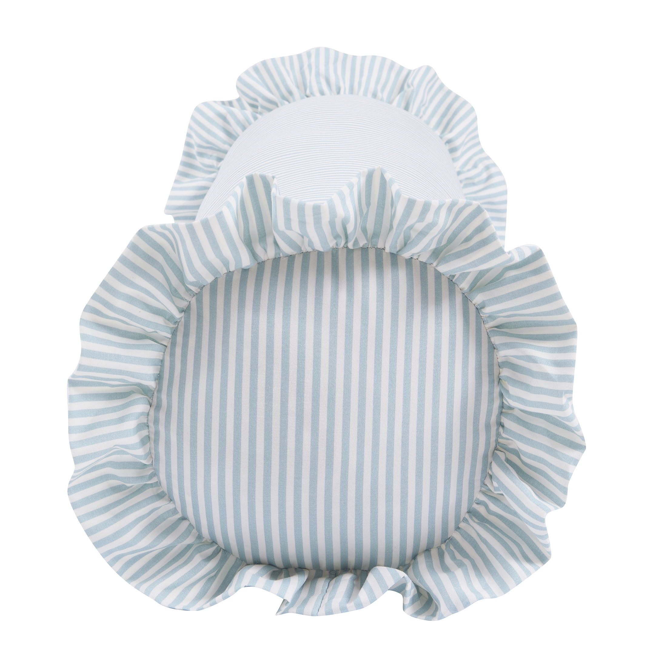 Home Decor Collection 8" x 20" Blue Striped Ruffle Bolster Decorative Pillow