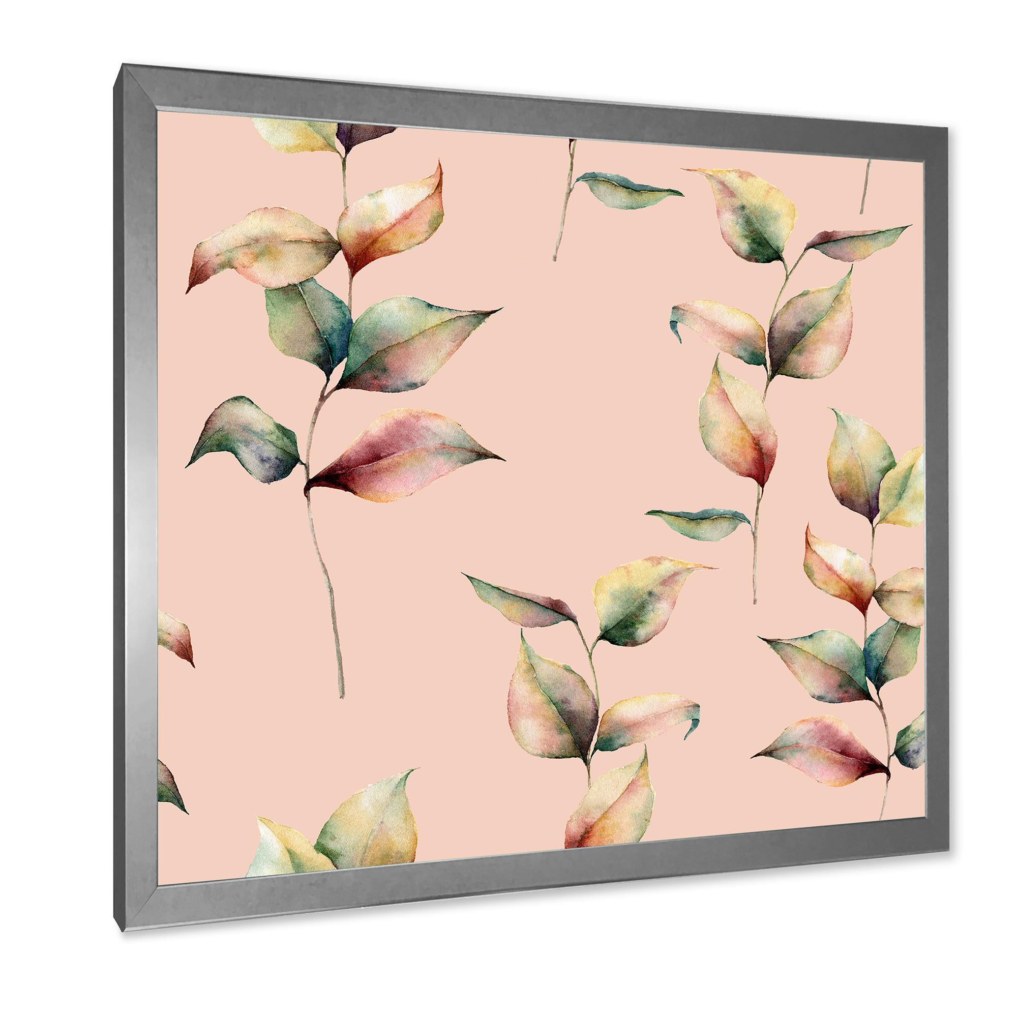 Designart 'Autumn Pink Leaves with Branch On Pastel Colors' Traditional Framed Art Print