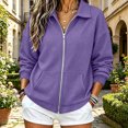 thumbnail image 2 of PRINxy Women's Soft Waffle Knit Long Sleeve Notch Lapel Full Zip Jacket Coat with Large Pockets for Fall Winter Casual Purple M, 2 of 6