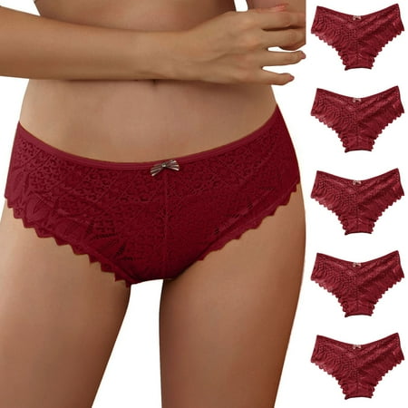 QYZEU Panties for Women Sexy Comfy Soft Panties Cotton Crochet Lace Up Panty Stylish Hollow Out Underwear Cute Seamless Breathable Lightweight Underwear Red 4XL