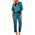 thumbnail image 2 of Ekouaer Womens Satin Silky Pajama Set Short Sleeve Shirt with Long Pajama Pant Set Soft PJ Loungewear, 2 of 4