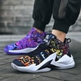 thumbnail image 5 of Sneakers, Mens Shoes Breathable Canvas High-top Basketball Shoes, Anti-slip Rubber Sole, Outdoor Cushioning Sports Shoes, Black and Purple Twin-color Lightweight Running Shoes, 5 of 9