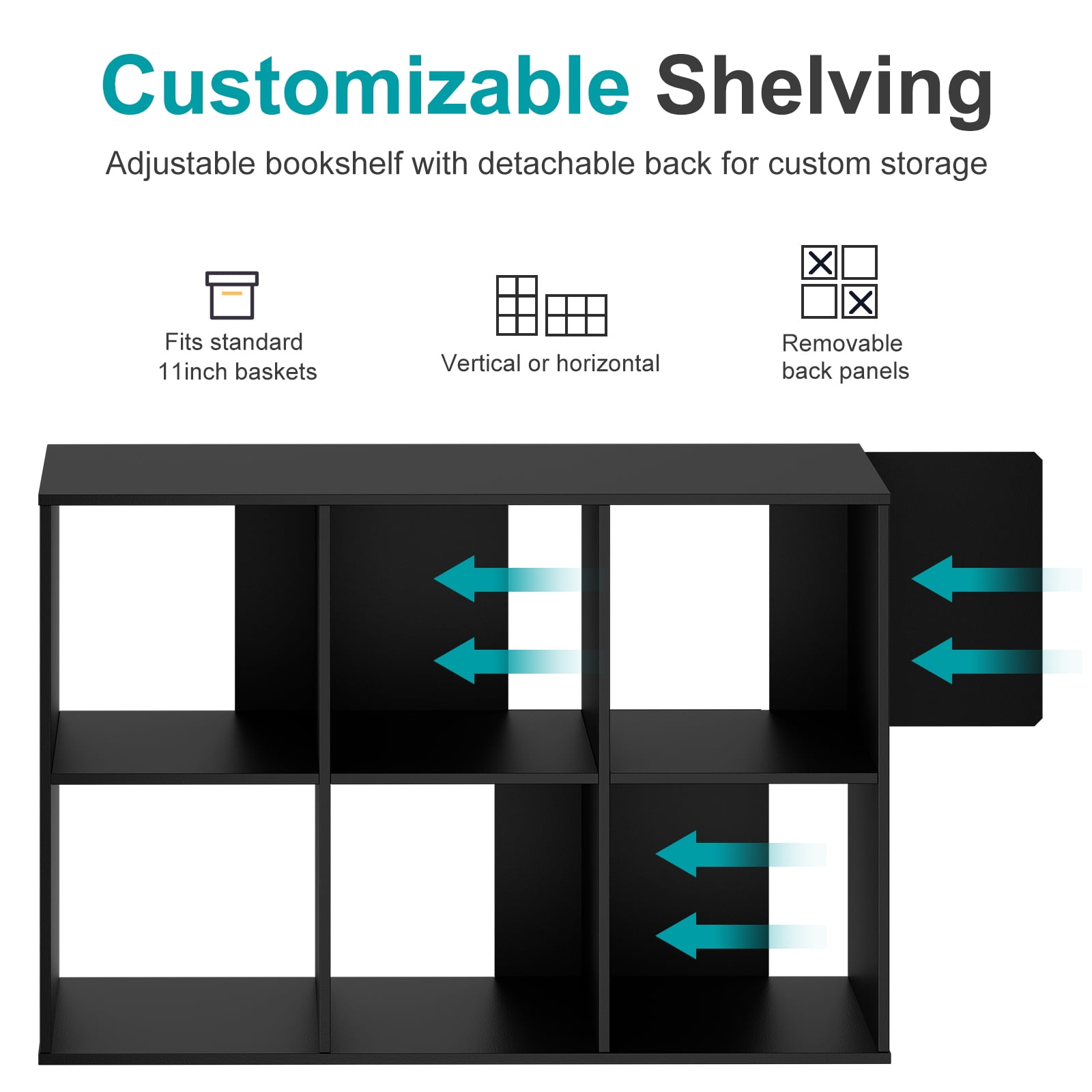 TrumanPick Stackable 8 Cube Storage Organizer - Wood Cube Shelf Fits Cubby Bins, Cubicle Bookshelf with Open Shelves & Anti-Tipping Kits for Living Room, Home Office, Black