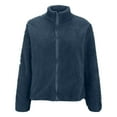 thumbnail image 4 of GXIPO Women Sherpa Jacket Full Zip Fuzzy Teddy Coat with Pockets Fleece Lined Warm Winter Casual Outfits Dark Blue L, 4 of 6