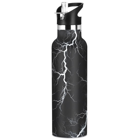 ALAZA Black Marble Pattern Stainless Steel Water Bottle Vacuum Insulated Leak-Proof Tumbler with Straw Handle 20oz