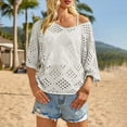 thumbnail image 2 of Hkoxplj Women's Crochet Top with V Neck Summer Crochet Long Sleeve Tops Cover Cruise Outfit Fall Fashion Blouses, 2 of 5