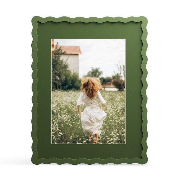 11x14 Green Wavy Edge Wooden Picture Frame with Mat for 8x10 Photos