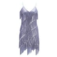 thumbnail image 4 of Pisexur Robe Sans Manches Col en V Mode Femme Bretelles Col Rond Sequins Plumes Robe Mini Unie Robe Femme, 4 of 6