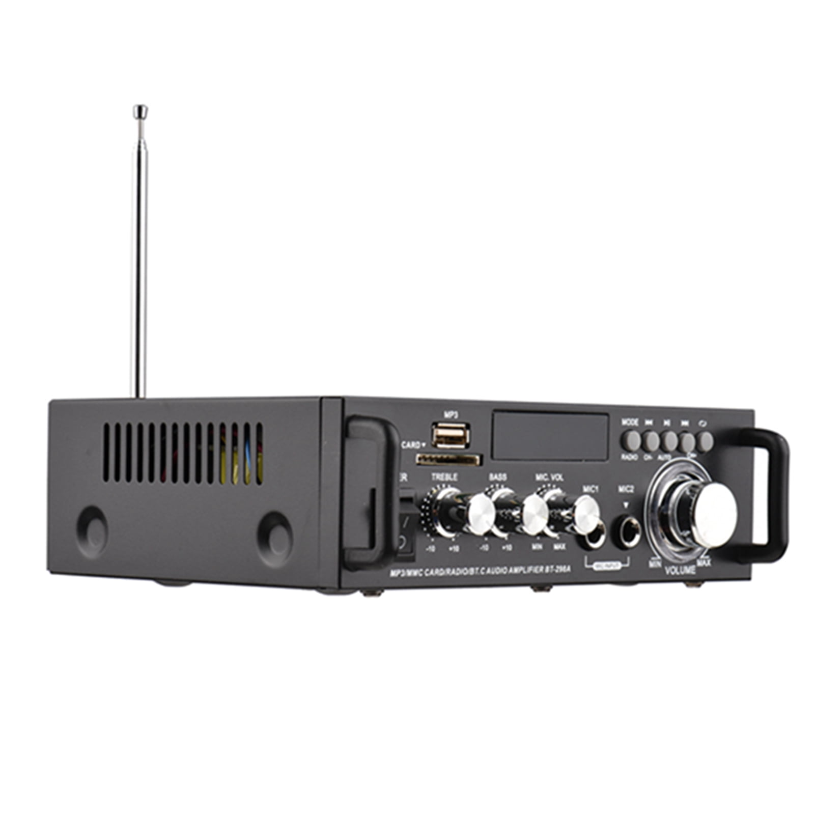 Audio 12V / 220V Mini Audio Power Amplifier 2CH 300W+300W For Car Home Use BT Digital Audio Receiver AMP USB Memory Card Slot Digital MP3 Player FM Radio LCD Display Dual Mic Input