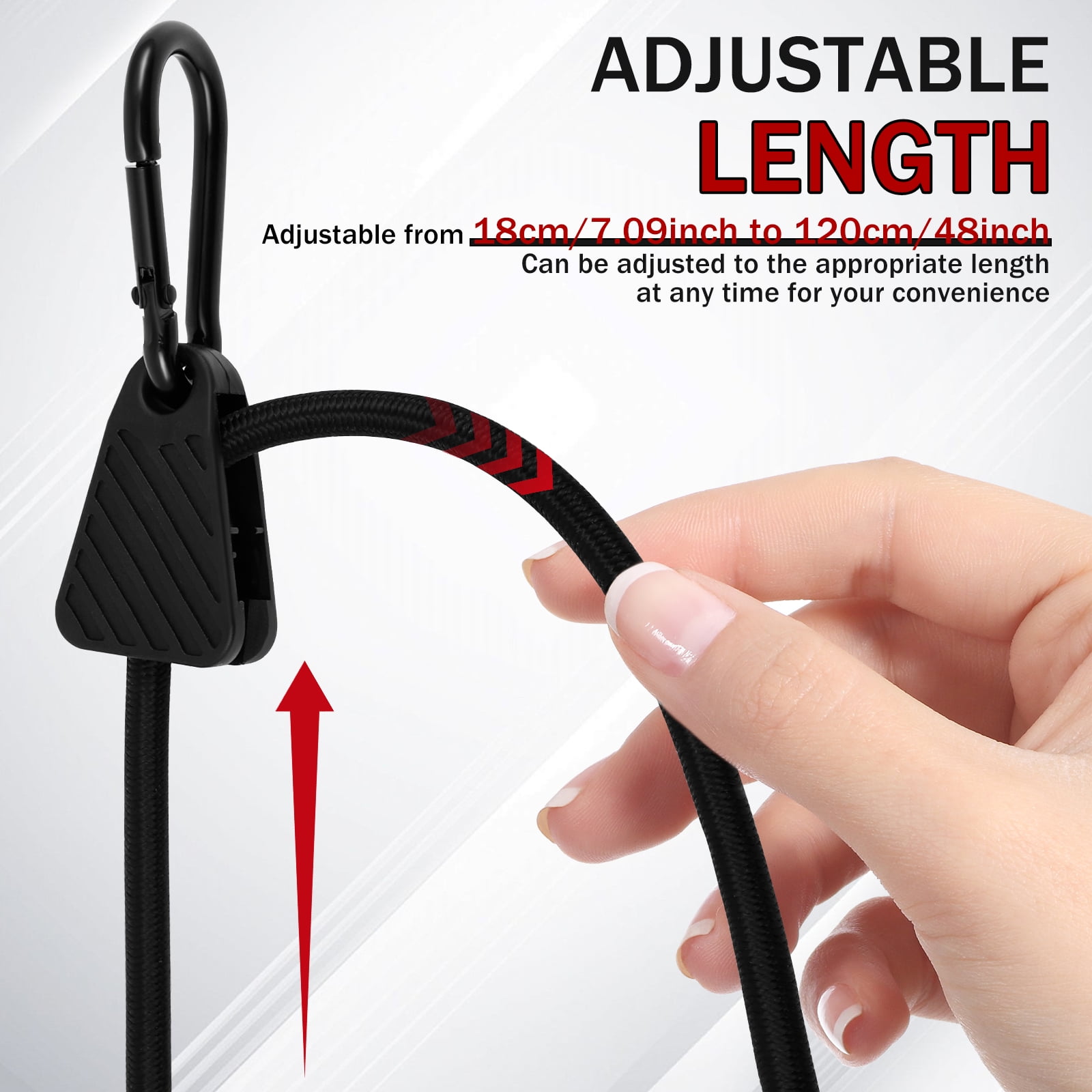 Adjustable Bungee Cords with Hooks 48 Inch, 8 PCS Adjust from 7" to 48" Bungee Straps with Carabiner Hooks Heavy Duty Outdoor for Camping, Cargo, Bike,Tarps, Tents, Bike, Luggage, Boats,etc