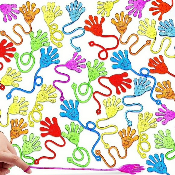 LEEYNEER 240pcs Glitter Sticky Hands Party Favors Set - Non-Toxic Stretchy Slime-like Sensory Toys with Individual Bags 8 Colors (Pink Blue Yellow Green Red Orange Black) for Ki