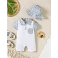 thumbnail image 3 of Mikrdoo Baby Boys Clothes Short Sleeve Plaid Splice Polo Bodysuit and Hat 2Pcs Cute Set Newborn to Infant, 3 of 8