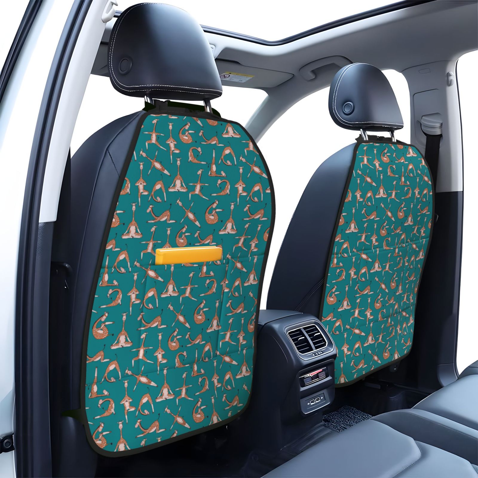 Xecao Giraffes Doing Various Yoga Pattern Car Seat Back Protector 2 Pack Large Capacity Pocket, Kick Mats Back Seat Protector