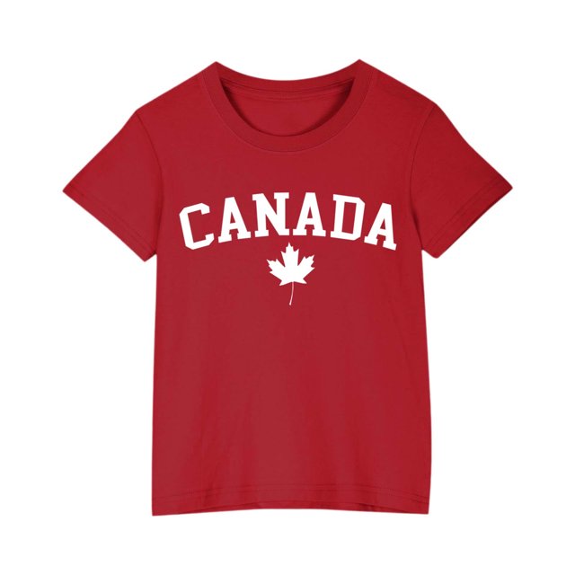 Économies d'Été! SROBPTY T-Shirts à Manches Courtes pour Tout-Petits, T-Shirt Imprimé Canada pour Garçons et Filles Tout-Petits, Mode Col Rond, Haut à Manches Courtes Imprimé Rouge, 3 Ans