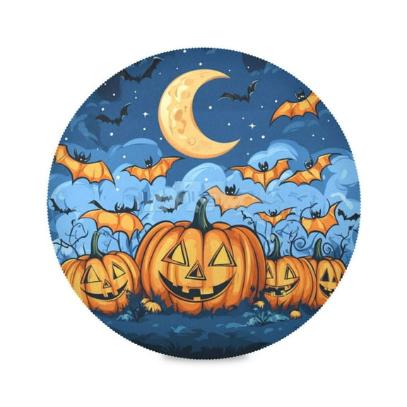 WOBOGO Halloween Pumpkins Round Placemats Set of 6 Heat Resistant Washable Kitchen Table Decorations 15.4in