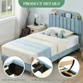 thumbnail image 2 of Twin Bed Frames, Velvet Upholstered Platform Bed Frames with Bookcase Headboard, Bed for Boys, Heavy Duty Steel Support Legs, Easy Assembly, Noise Free, Light Blue, 2 of 7