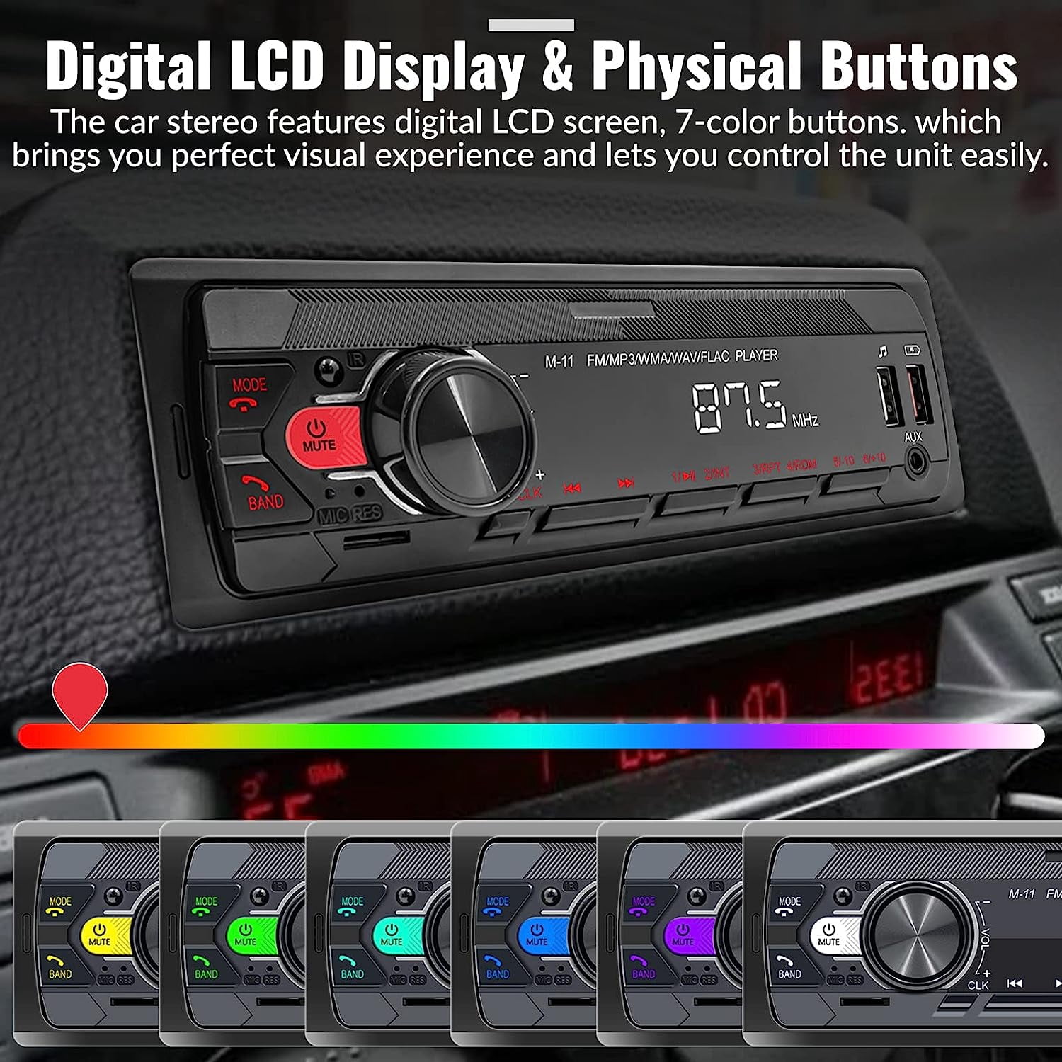 Rimoody Universal Single 1 DIN Car Stereo Radio Bluetooth In-Dash Head Unit Car Multimedia MP3 Player Digital Audio Music FM USB/TF/Aux