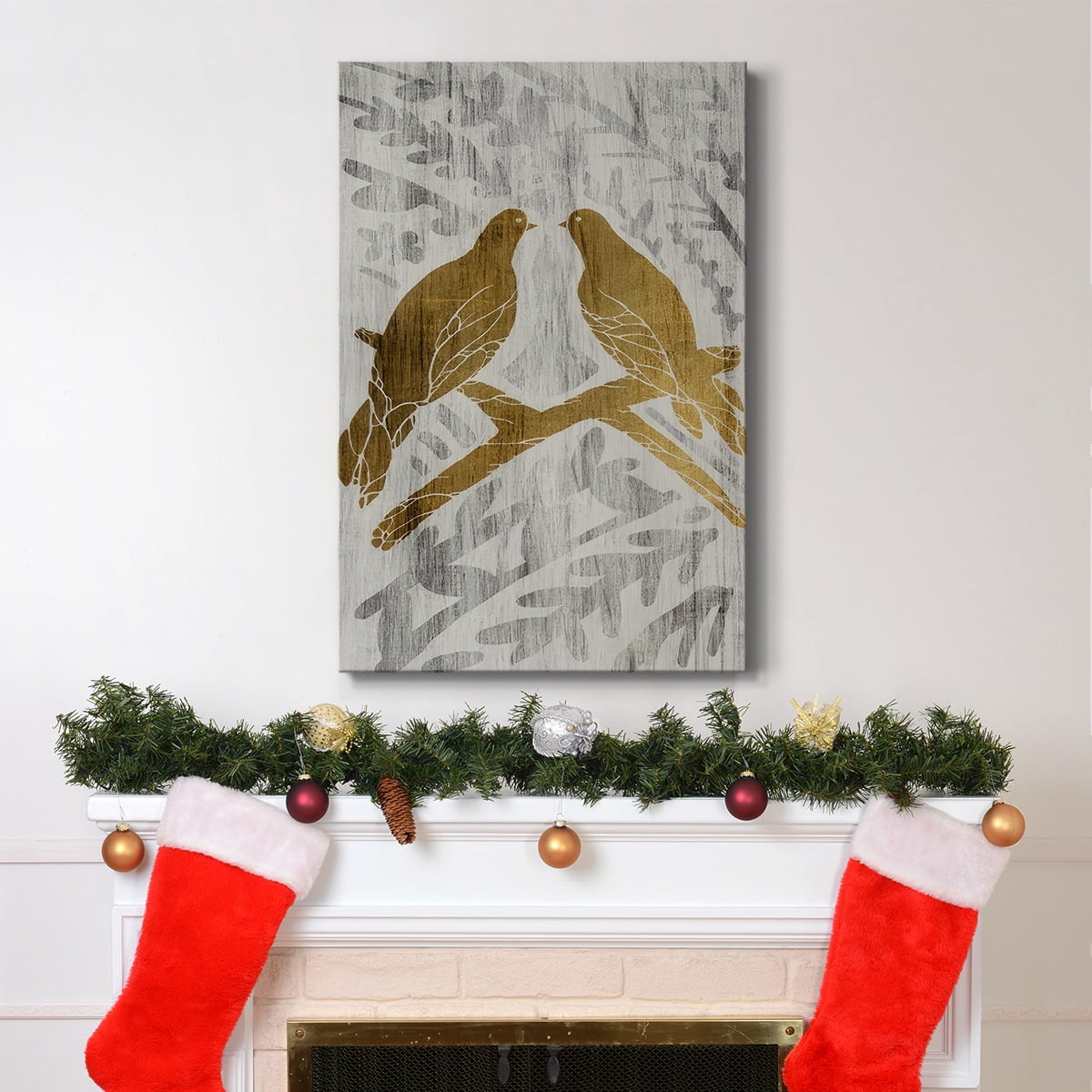 Two Turtle Doves - Gold Leaf Holiday- Gallery Wrapped Canvas