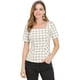 thumbnail image 1 of Blusa de cuadros con cuello cuadrado Allegra K camisa de manga corta verano oficina Blanco crema M, 1 of 6