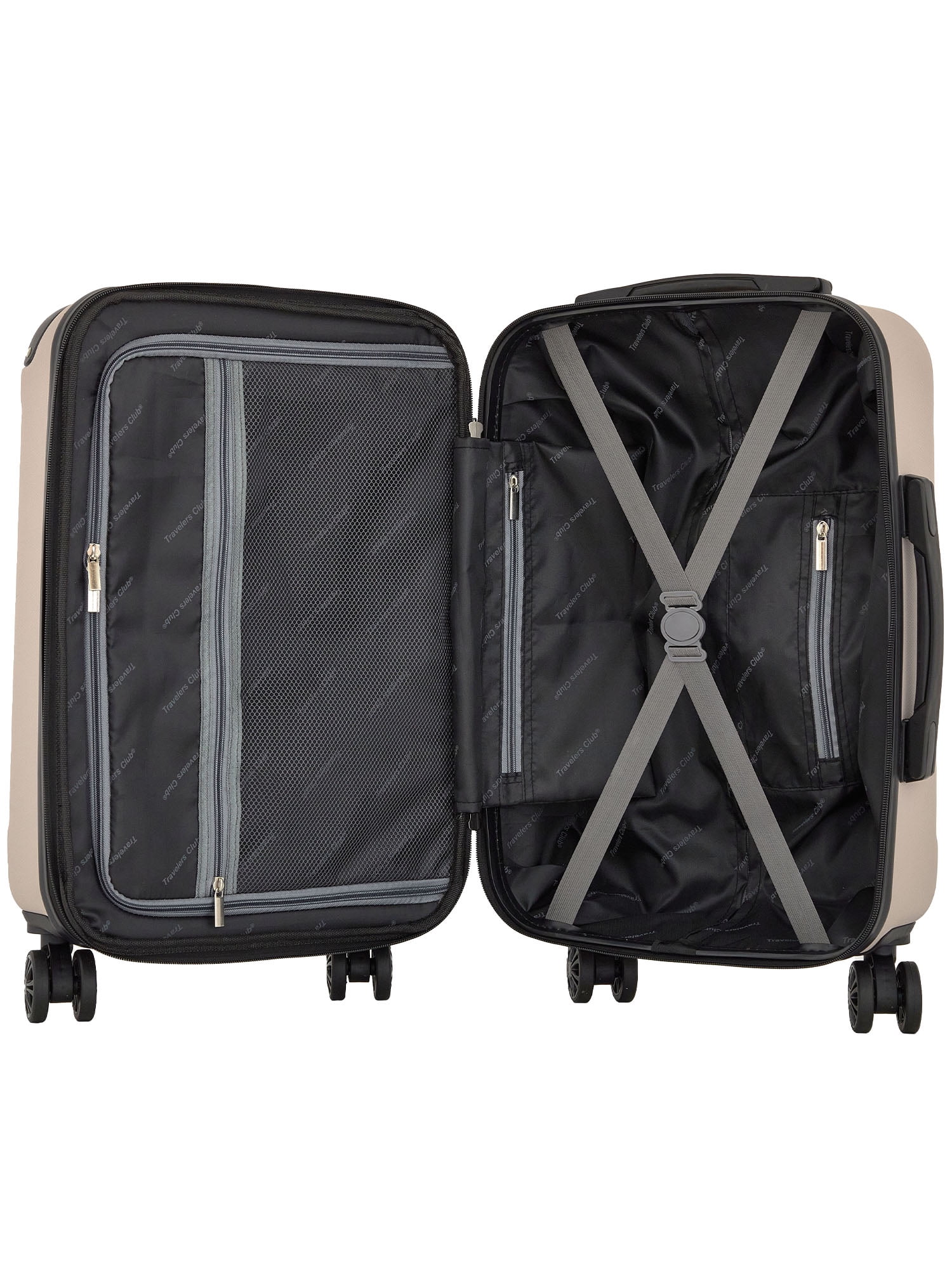 Travelers Club 3-Piece ABS Spinner Expandable Luggage Set w/ Cup Holder and USB Port -Mushroom Beige