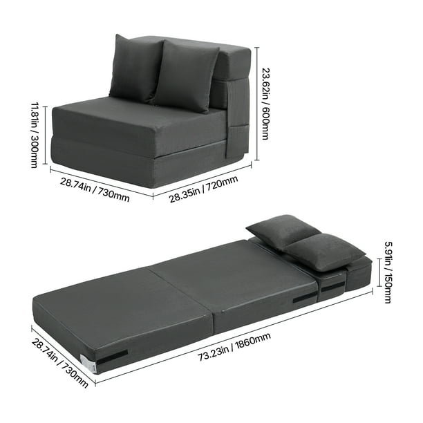 VEVOR Folding Sofa Bed 3-in-1 Foldable Couch Bed with 2 Pillows