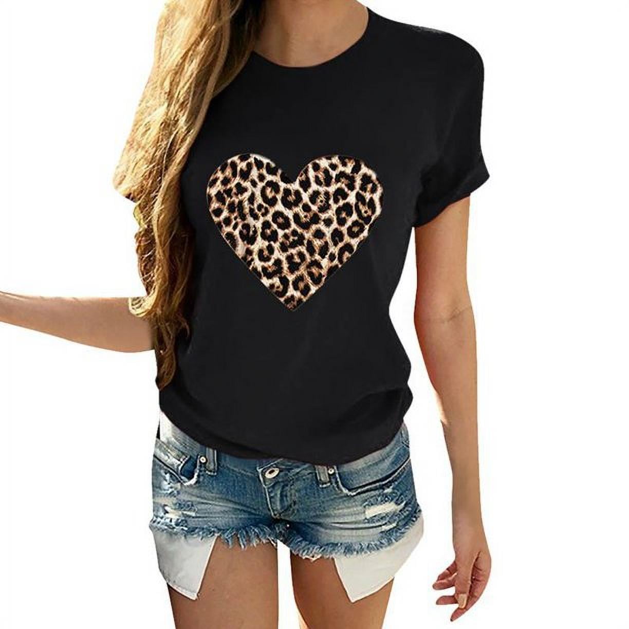 Women's Shirt Leopard Love Printed Round Neck Short Sleeve T-shirt