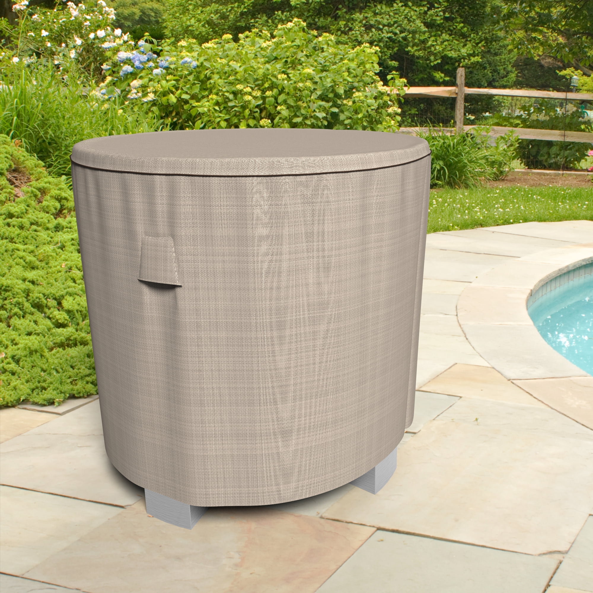 Budge 50" Diameter Tan Tweed Patio Bar Table Cover, English Garden