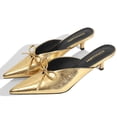 thumbnail image 2 of RONILURN Kitten Heels for Women Heeled Mules Stiletto Pumps Bow Closed Toe Pointed Toe Low Heel Slip on Fashion Metallic Backless Prom Party Dressy, 2 of 8