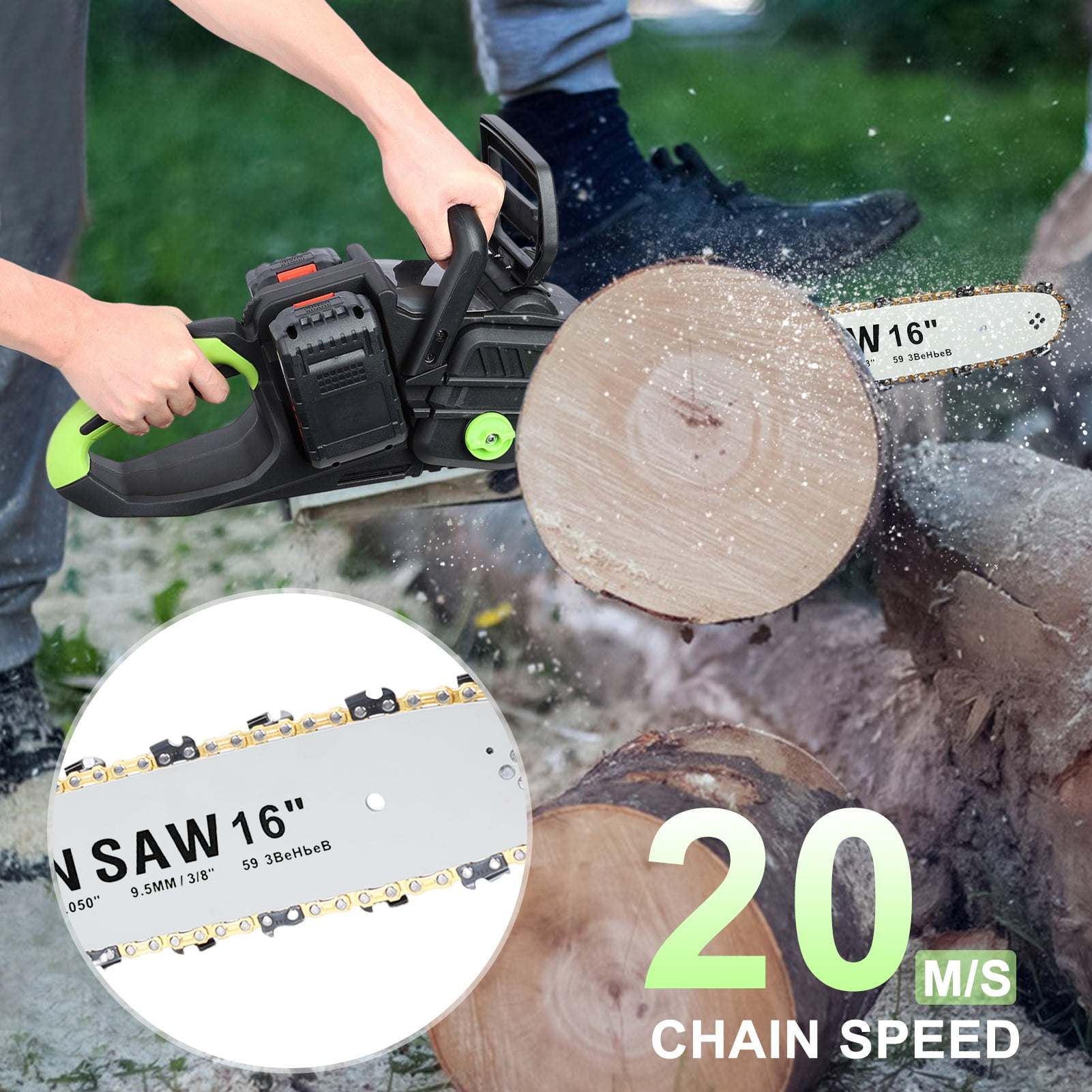 Cordless Chainsaw, 16Inch Brushless Motor Electric Chainsaw, Battery Powered Chainsaw with 2 Batteries, Auto-Lubrication Chain Saw for Tree Felling, Pruning, Logging and Firewood