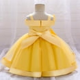 thumbnail image 4 of Moocorvic Summer Baby Dress Tulle Off Shoulder Sleeveless Bow Princess Gown for Christening, Toddler Party Formal Wear 9-12 Months,Yellow, 4 of 9