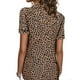 thumbnail image 4 of Camisa de manga corta con botones para mujer, blusa holgada informal con cuello vuelto y estampado de leopardo para viajes, café S, 4 of 6