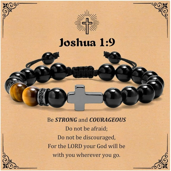 Cross Bracelet : Natural Gemstone Beaded Men's Religious Cross Bracelet for Boys Teenage Christian Gifts Confirmation Baptism to Son Grandson Nephew