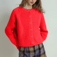 thumbnail image 5 of Women's Sweater Long Sleeve Crewneck Button Down Solid Chunky Knit Cardigan Outwear Red S, 5 of 9