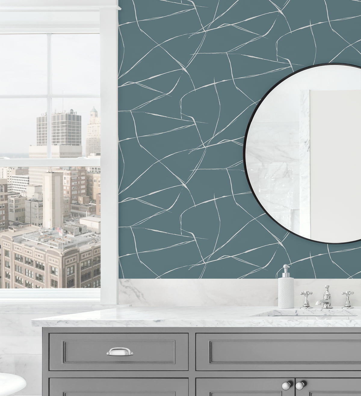NextWall Blue Dusk Inkwork Abstract Peel and Stick Wallpaper