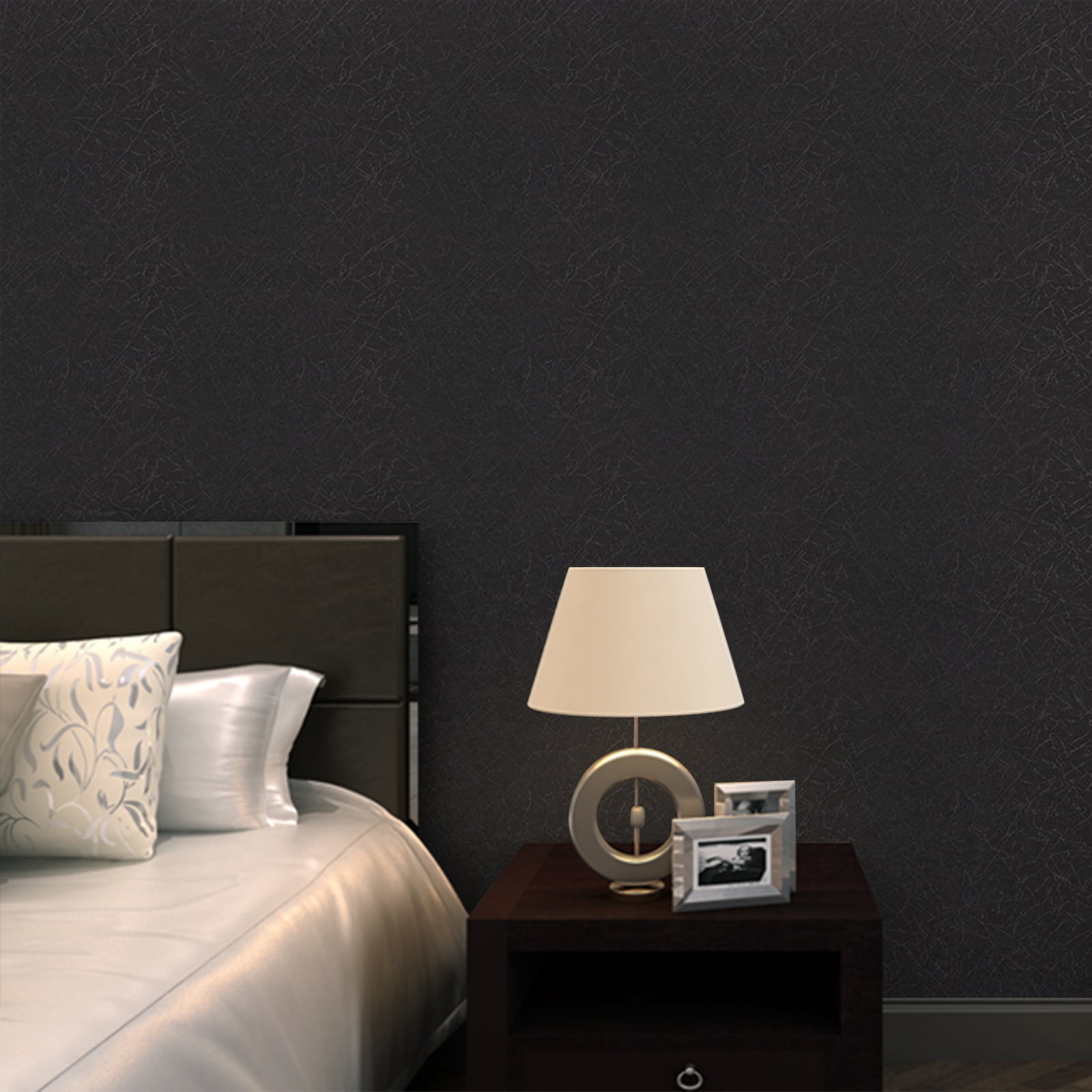 Black Silk Contact Paper Peel and Stick Wallpaper 23.62" x 196.8" Self-Adhesive Textured Black Wallpaper for Kitchen Countertop