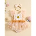 thumbnail image 3 of Musuos Newborn Girl Cute Summer Outfit, 3M 6M 12M 18M Fly Sleeve Flower Embroidery Romper Dress with Bow Hairband Set, 3 of 9