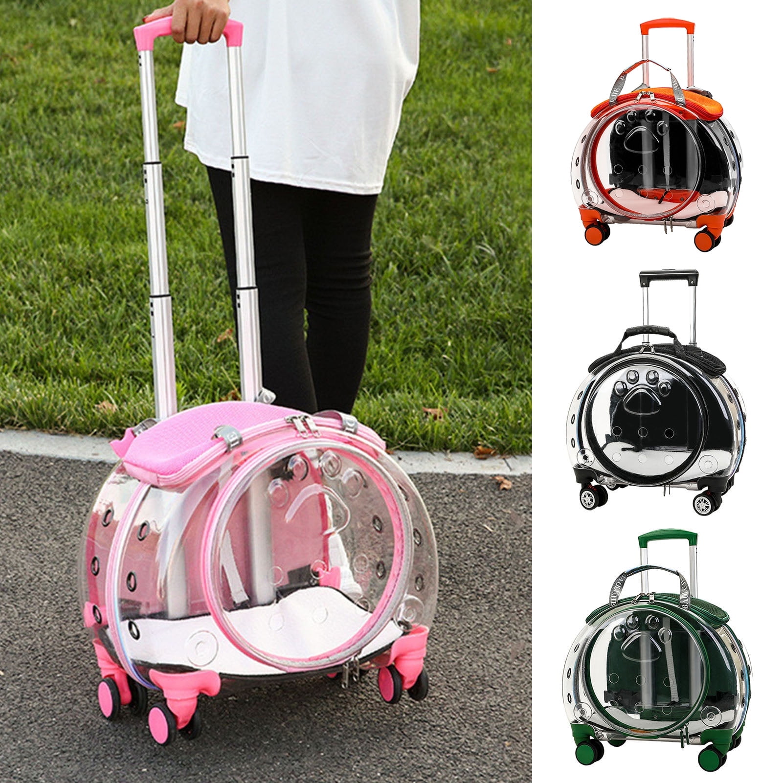 Xinwanna Cat Carrier with Silent Wheels Telescopic Handle, Transparent Breathable Pet Trolley Backpack, Dog Carrier Backpacks for Small Dogs, Pet Rolling Carrier Case for Hiking Travel, Black