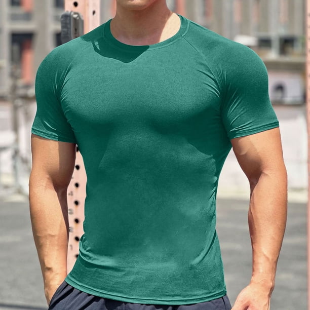 pstuiky Mangas cortas para hombre, Blusas y camisas de cuello redondo de manga corta informales de color liso para hombre ropa de hombre xl