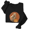 thumbnail image 4 of WEIWEN Halloween Sweatshirt for Women Oversized Fashion Clothing Funny Skeleton Pumpkin Printed Long Sleeve Crewneck Fall Sweaters for Women Going Out Tops Black, S, 4 of 5