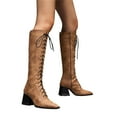 thumbnail image 3 of asddcavvf Ladies Fashion Leopard Print Pointed Front Lace Up Side Zipper Thick High Heel Long Boots, 3 of 8