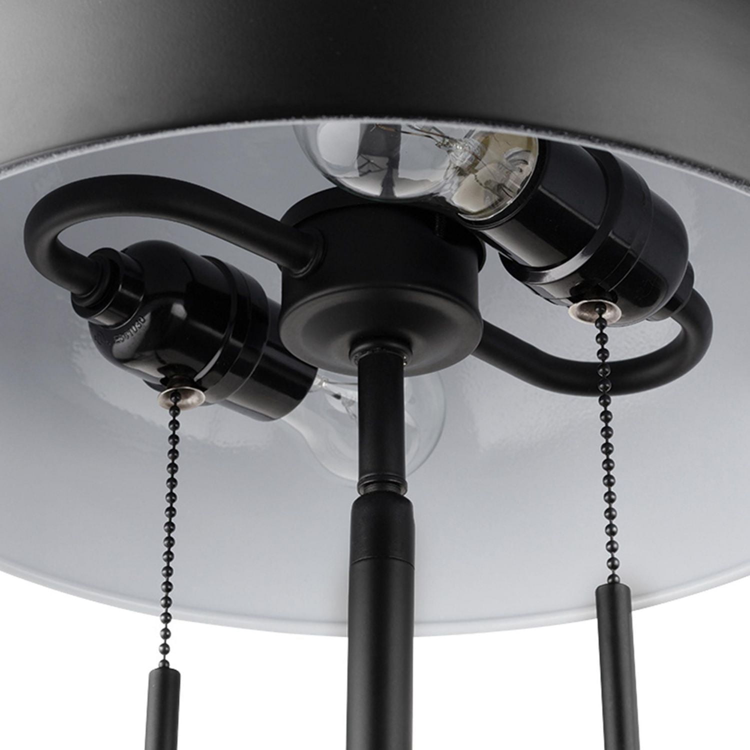 Globe Electric Luna 18" 2-Light Clamp-Arm Metal Desk Lamp, Matte Black, Mushroom Shade, Double On/Off Pull Chains, 52883