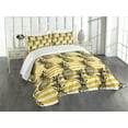 thumbnail image 3 of Ambesonne Grunge Quilted Bedspread Set 3 Pcs, Retro Striped Vintage, Queen Size, Black and Earth Yellow, 3 of 5