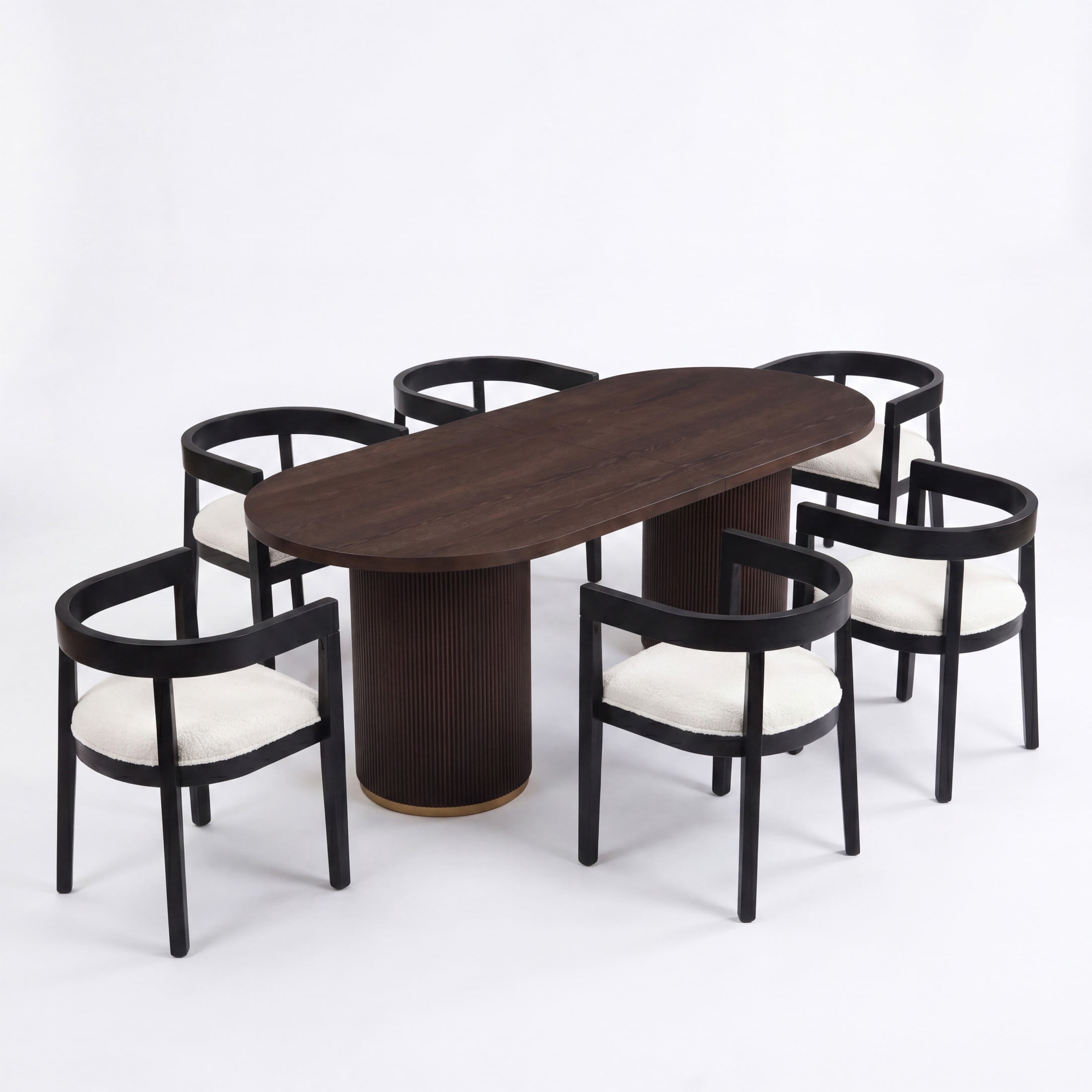 Christopher Knight Home 7-Piece Modern Dining Set, Oval Table with Upholstered Armchairs, Black+Espresso