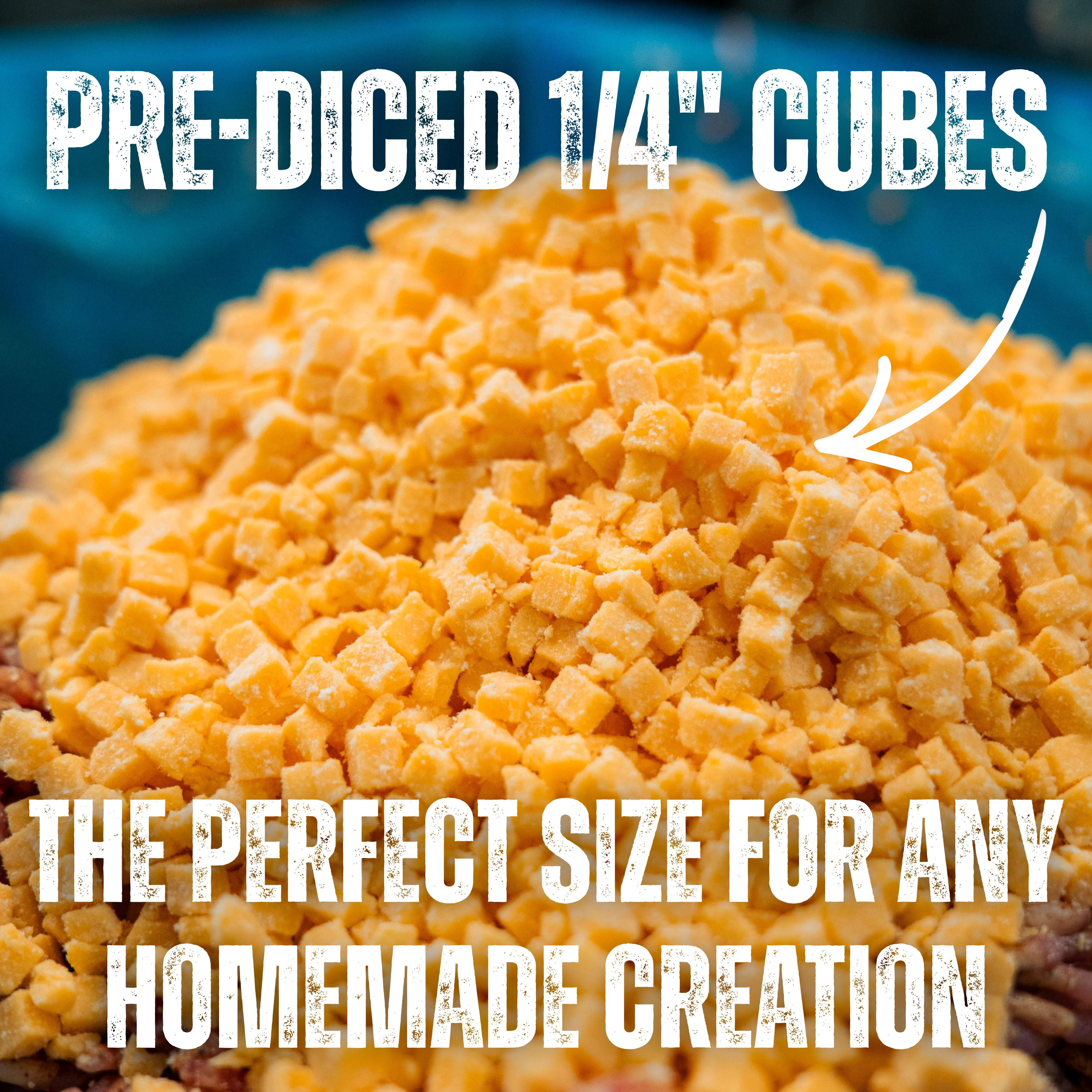 The Bearded Butchers High-Temp Cheddar Cheese, 1 lb Bag, 1/4-inch Cubes, Shelf-Stable, 400°F High Temp, for Sausage, Brats, Snack Sticks, Burgers