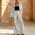thumbnail image 2 of Szluipve Women Polka Dot 2 Piece Outfits Long Sleeve Button‑Down Shirt & Elastic Waist Wide Leg Pants Casual Beach Matching Set White M, 2 of 8
