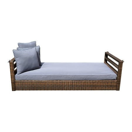 Round Wicker Porch Swing Bed S12 Espresso 78'' Patio Porch Swing Bed Chair Resin Wicker Tree Ceiling Hanger Hanging W/Chains ()