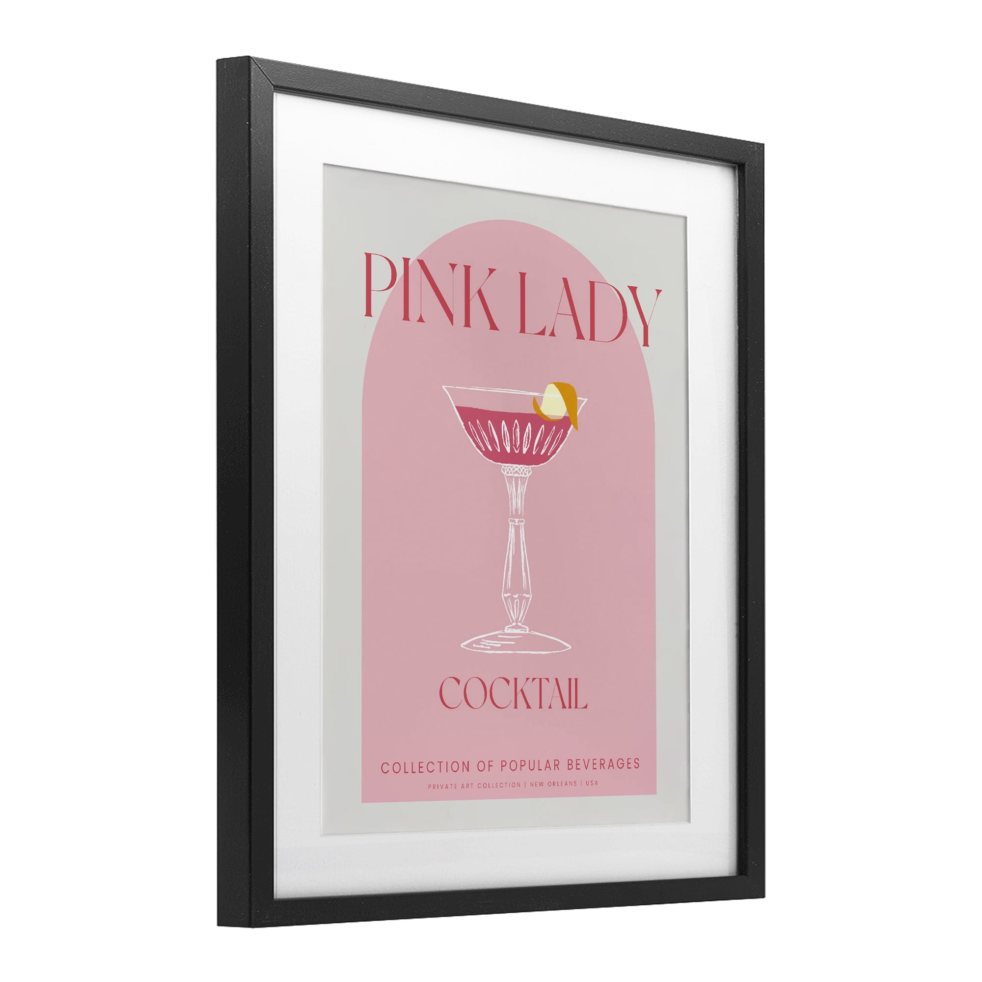Stylish Retro Pink Lady Black Framed Print Under Glass, design by Lil' Rue