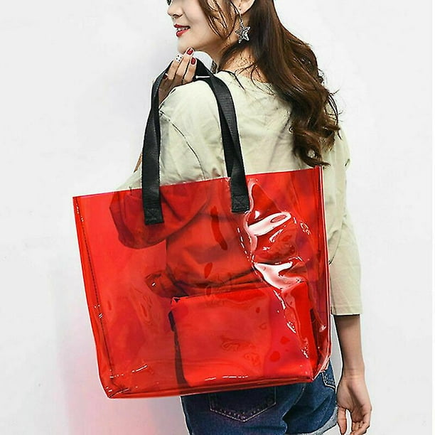 Women Clear Transparent Shoulder Bag Plastic Pvc Beach Tote