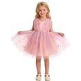 thumbnail image 5 of IBTOM CASTLE Toddler Flower Girl Dress Baby Butterfly Ruffle Tulle Tutu Dress Princess Birthday Party Pageant Formal Wedding Prom Gown Rainbow powder, 5 of 7